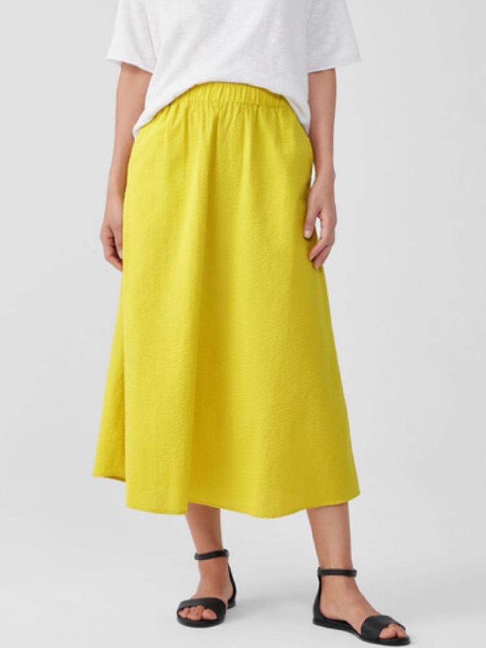 Eileen Fisher Bright Yellow Midi Skirt SIZE PM